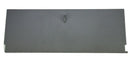 Rectangular metal plate with a small cylindrical component on a white background