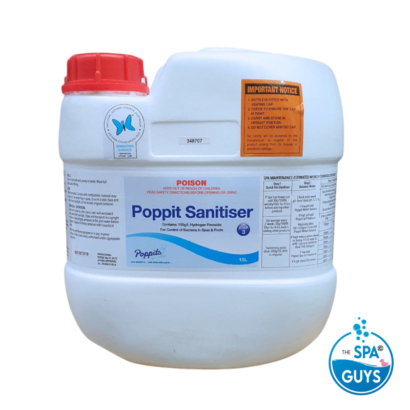 Poppits Peroxsil 395 Chlorine Free Spa Pool Sanitiser - Chlorine FREE 15L Chemicals