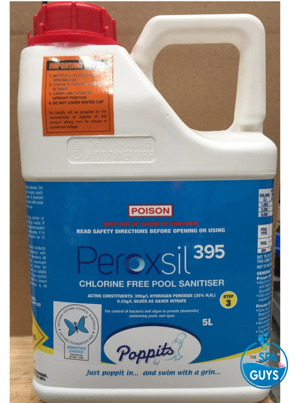 Poppits Peroxsil 395 Chlorine Free Spa Pool Sanitiser - Free 5L Chemicals